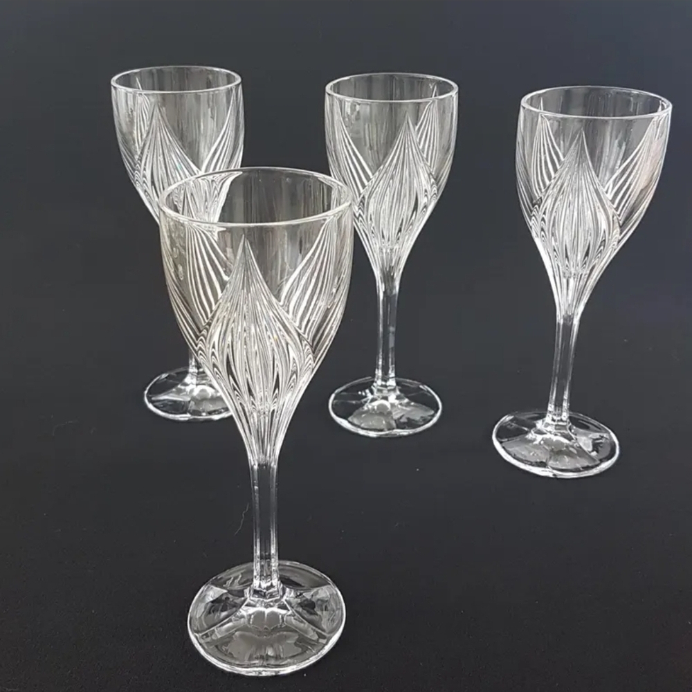 4pc Gorham Crystal Primrose Wine Glasses Set Wedding Toasting Stemware